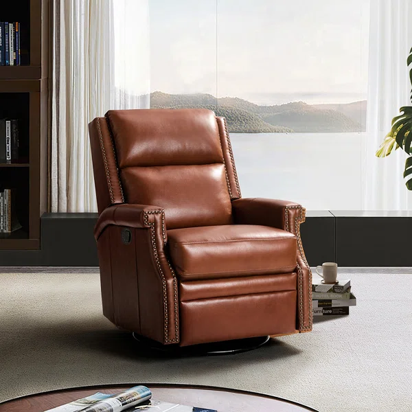 Manning 29.6” Wide Genuine Leather Swivel Rocking Manual Recliner