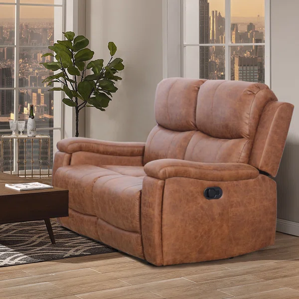 Ilkeston 61″ Wide Faux Leather Manual Recliner Loveseat Sofa with Cup Holders