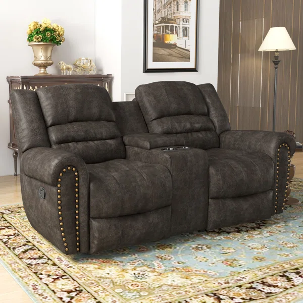 Rafhael 76″ Wide Classic Top Faux Leather Reclining Loveseat sofa with Cup Holders