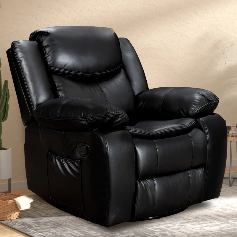 PU Leather Recliner Chair with Rocking and Swivel Living Room Chair Home Theater Seat