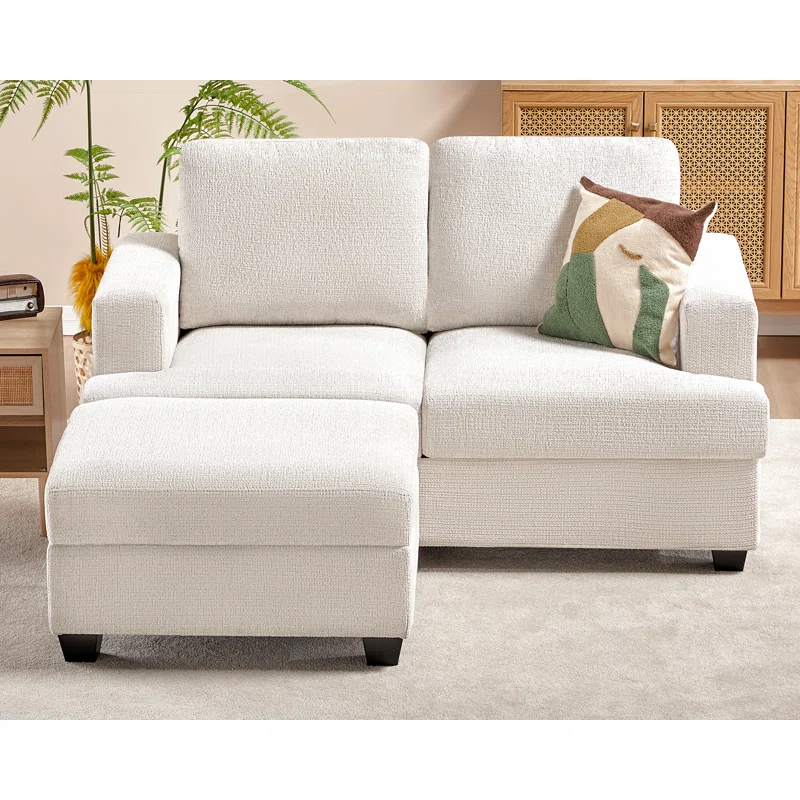 Berlinde 64″ Upholstered Loveseat Sofa with Ottoman